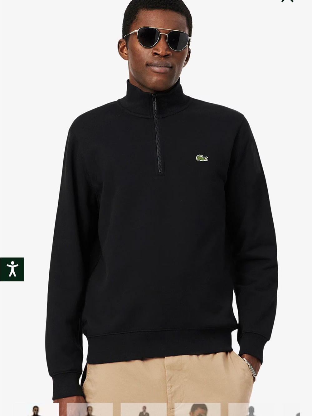 Lacoste Men's Black Quarter-Zip Pullover with Green Crocodile Logo